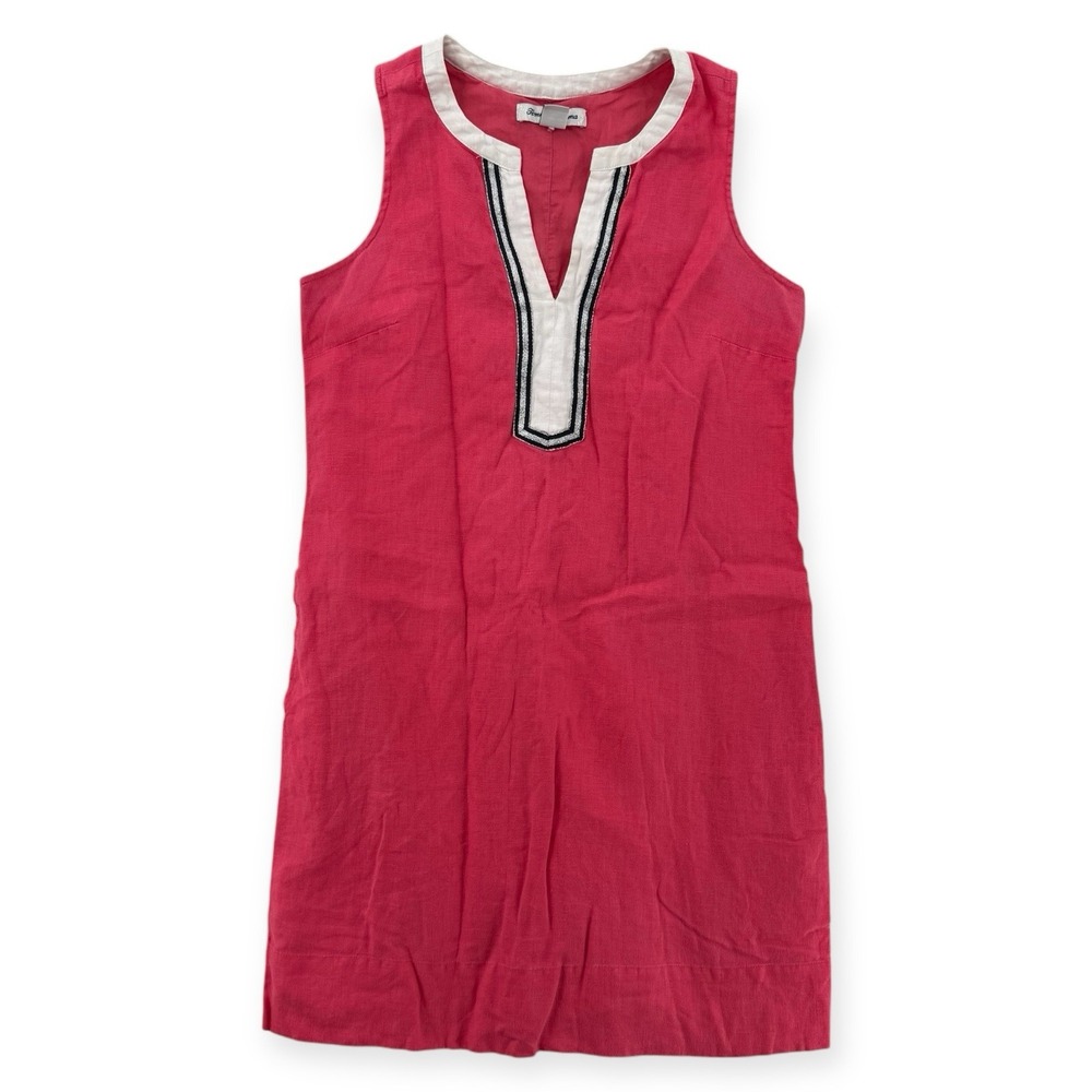 Tommy Bahama Linen Shift‎ Dress Womens XXS Sleeveless Pink Tunic Silver Trim